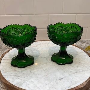 Elegant Green Glass Compote Bowls